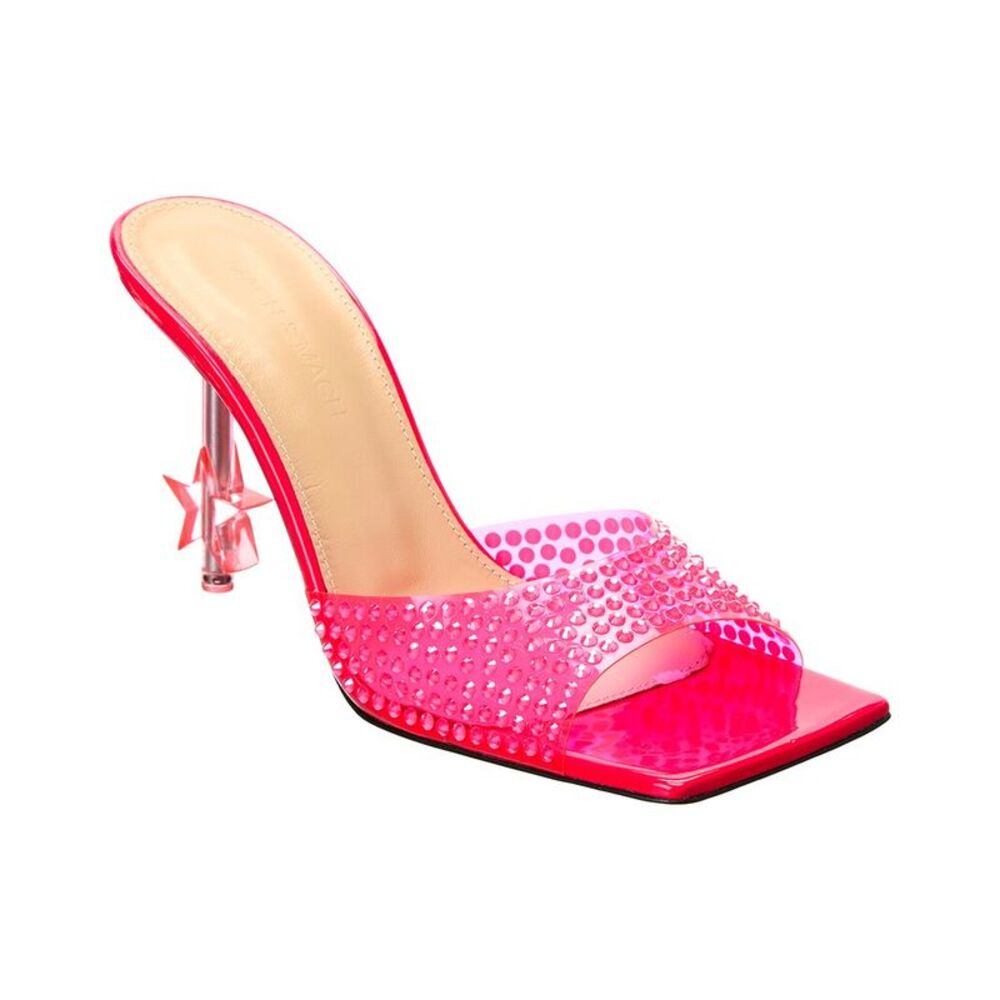 Mach & Mach Crystal-Embellished Star Vinyl & Leather Mule, Pink
